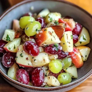 Fresh apple grape salad with sliced apples and grapes in a bowl