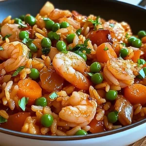 Easy one-pan jambalaya with sausage, shrimp, and vegetables in a skillet.