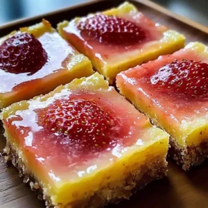 Delicious easy strawberry lemon bars topped with fresh strawberries.