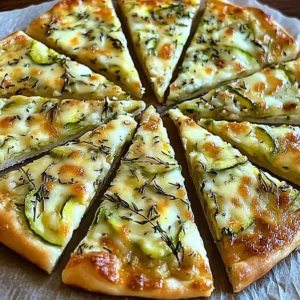 Delicious homemade zucchini flatbread served on a rustic wooden table