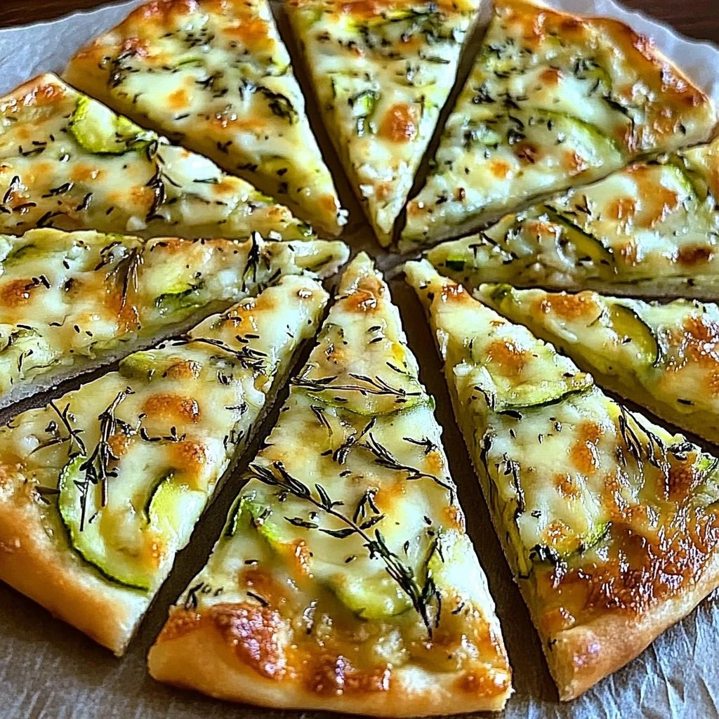 Delicious homemade zucchini flatbread served on a rustic wooden table