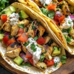Healthy Mediterranean chicken tacos with fresh veggies and flavorful spices