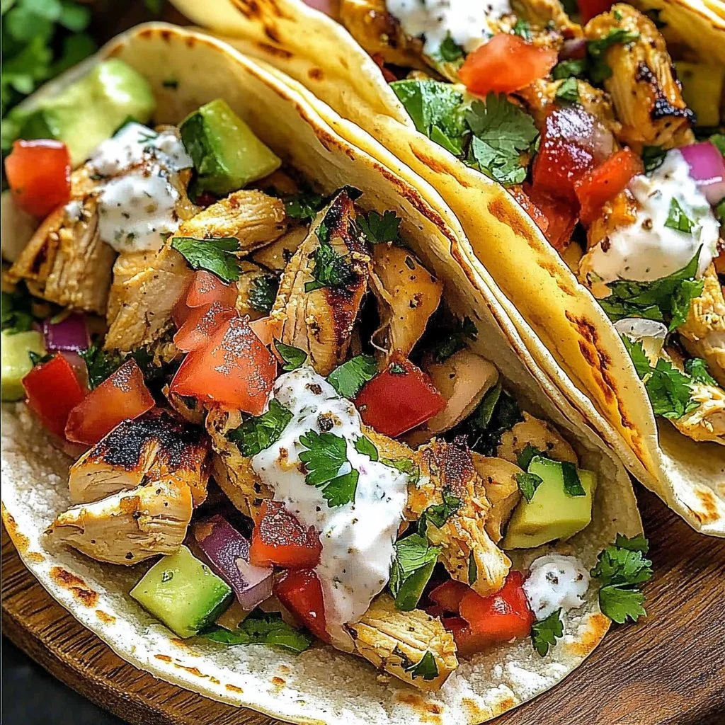 Healthy Mediterranean chicken tacos with fresh veggies and flavorful spices