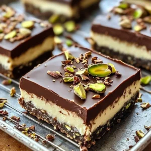 Irresistible chocolate pistachio cream pie bars, showcasing creamy filling and vibrant pistachios.
