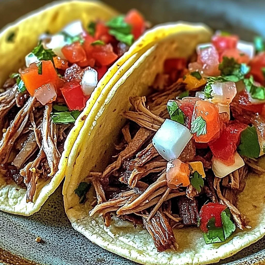 Delicious chuck roast tacos served with fresh toppings and salsa.