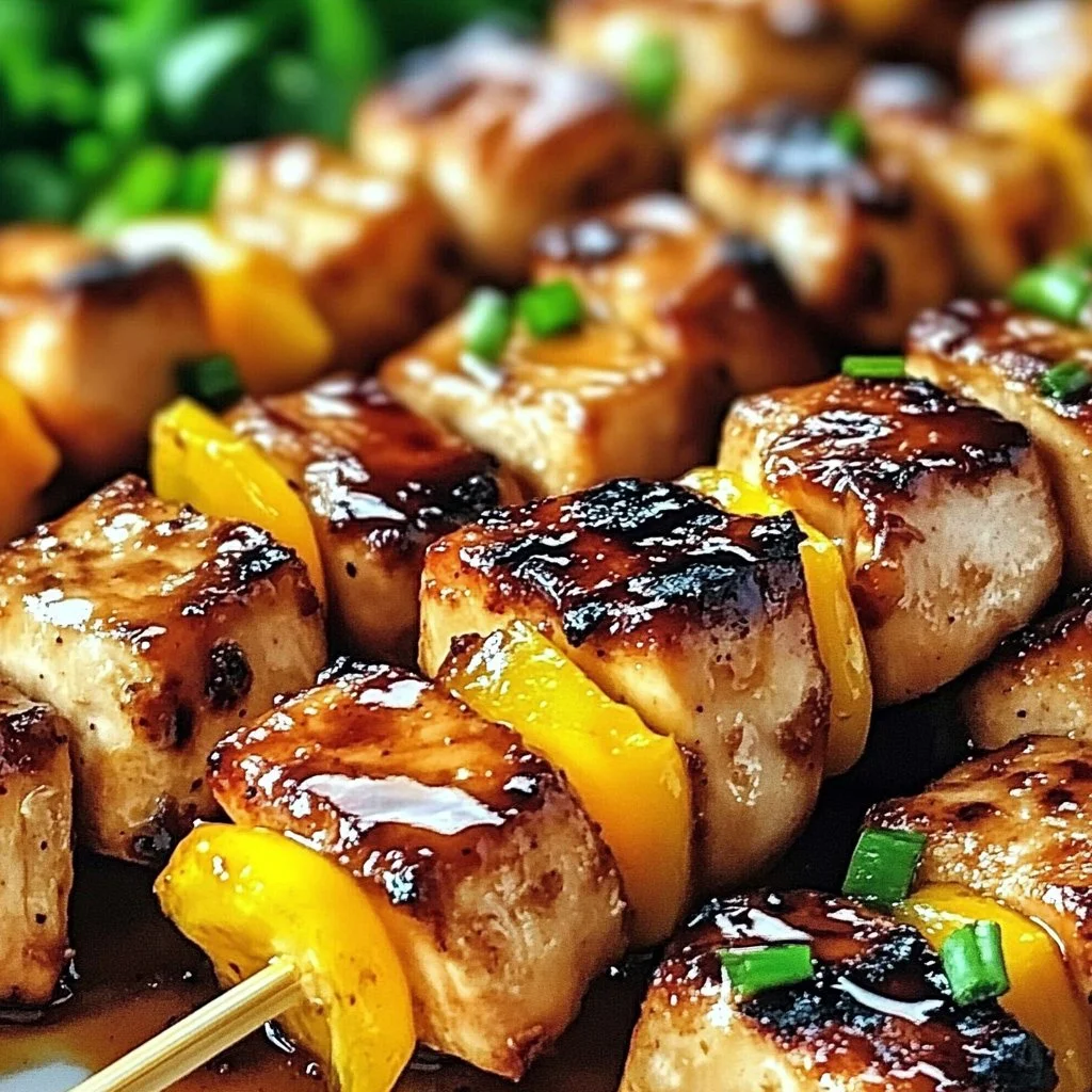 Delicious Hawaiian Chicken Kabobs with grilled pineapple, bell peppers, and chicken