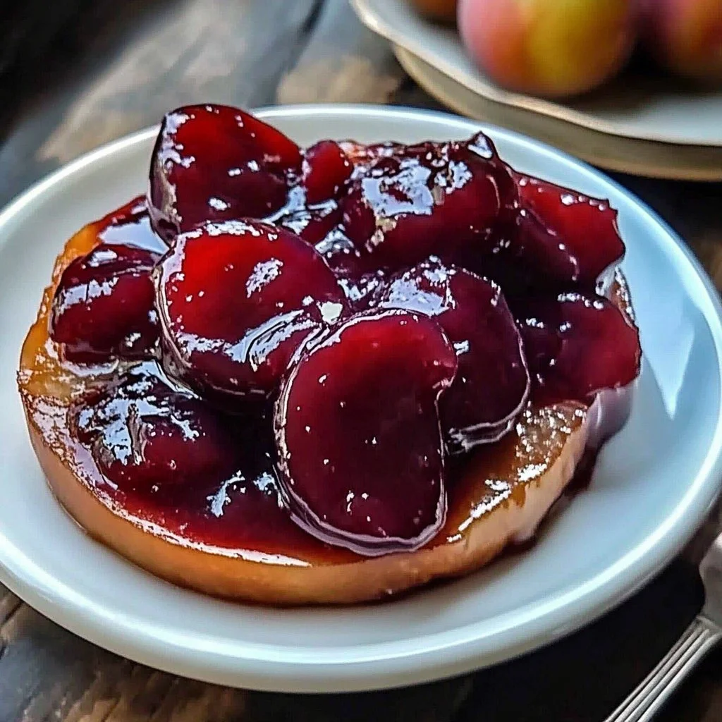 Homemade plum jam in a jar surrounded by fresh plums and bread.