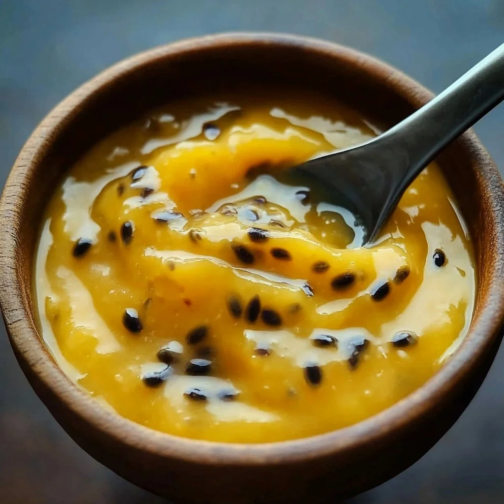 Delicious homemade passion fruit curd in a jar