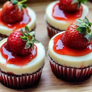 Delicious strawberry cheesecake cups topped with fresh strawberries and cream.