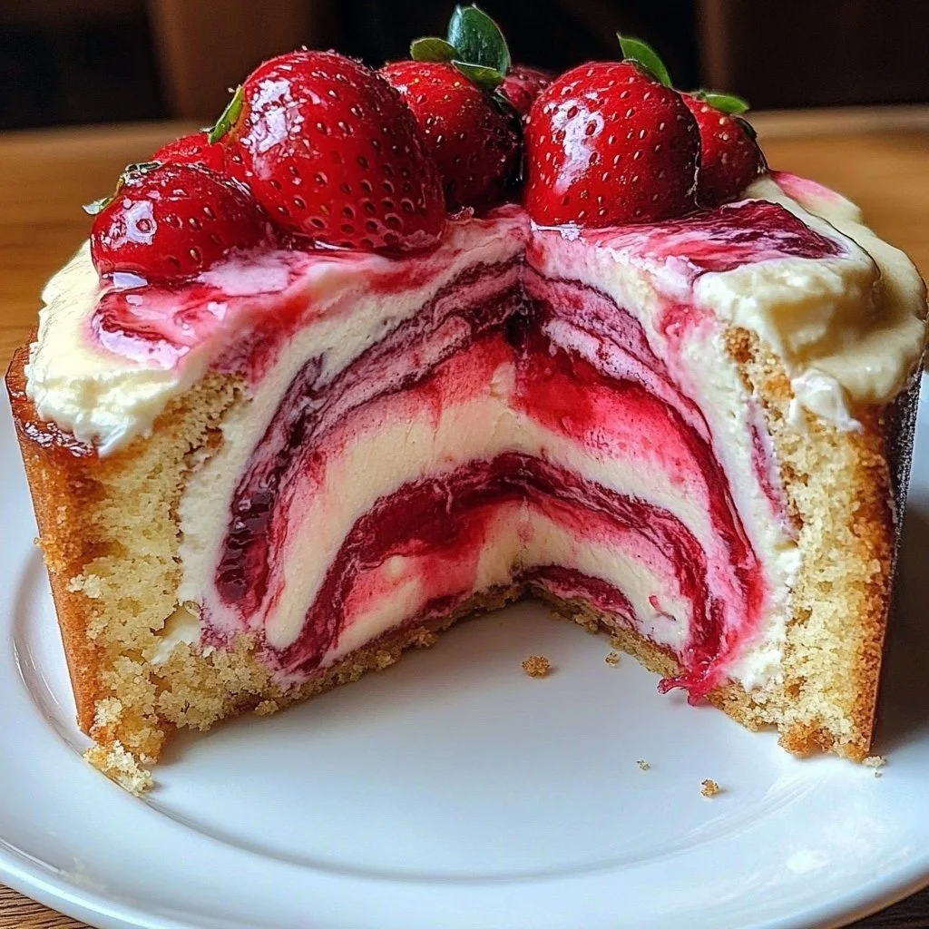Irresistible Strawberry Swirl Cream Cheese Cake