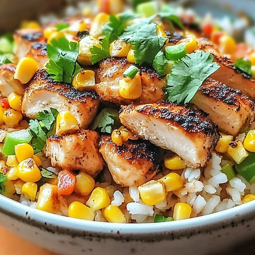 Delicious irresistible street corn chicken bowl with fresh ingredients