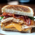 Irresistible Turkey Bacon Melt Sandwich with crispy turkey bacon and melted cheese.