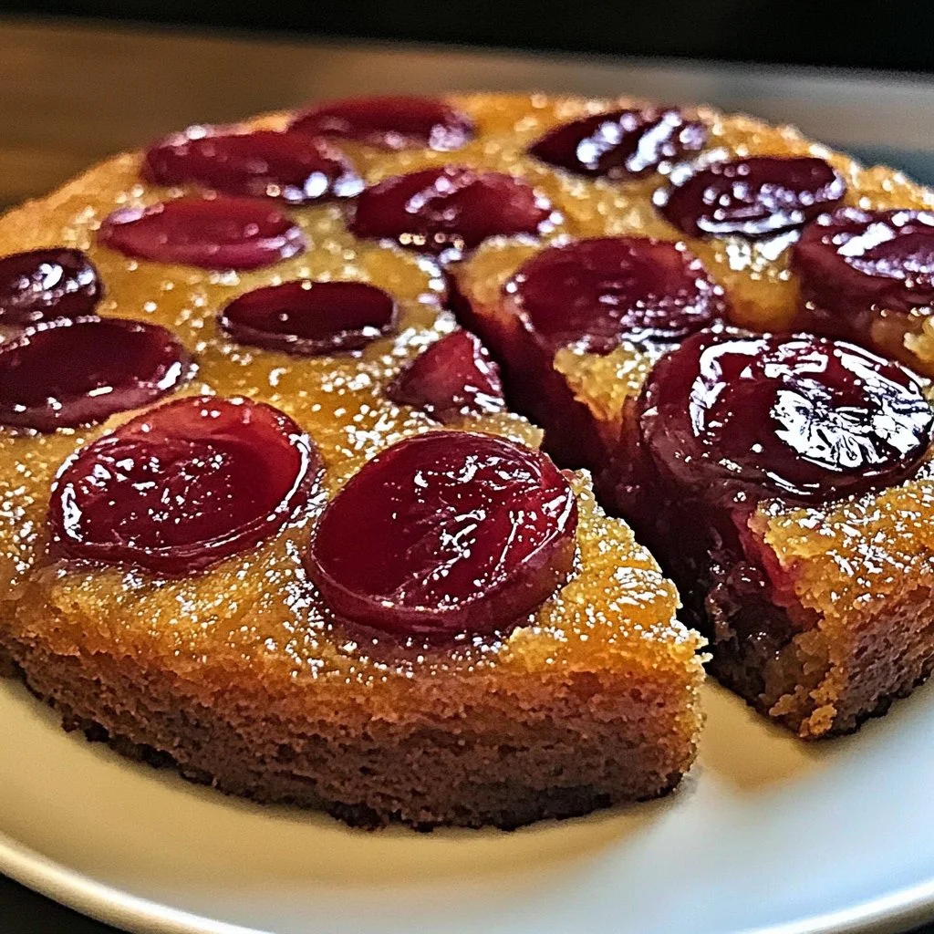 Plum Ginger Upside Down Cake showcasing caramelized plums and ginger flavor.